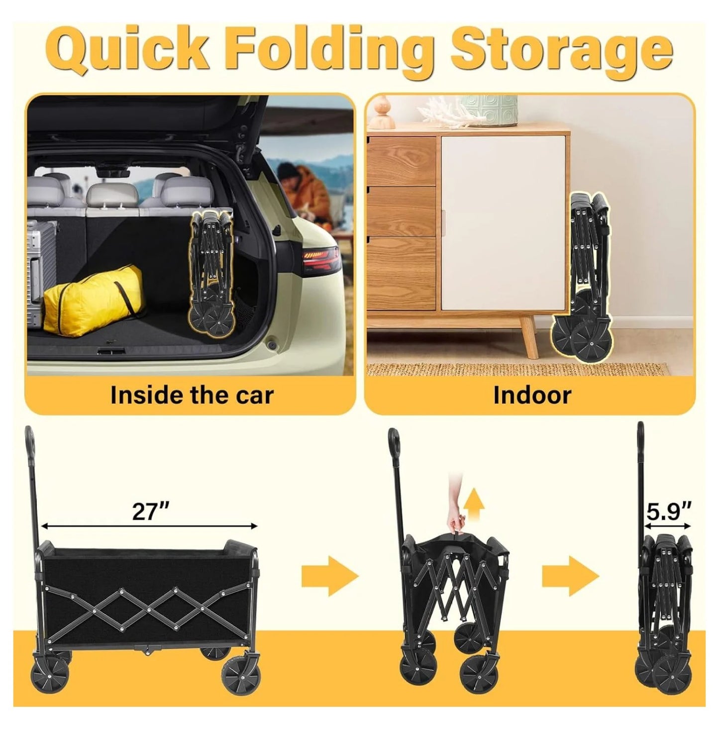 Wagons Carts Foldable - Collapsible Folding Wagon 360Lbs - Wagon Cart with Wheels Portable for Sports, Camping, Storage, Travel, Shopping - Black2