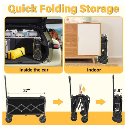 Wagons Carts Foldable - Collapsible Folding Wagon 360Lbs - Wagon Cart with Wheels Portable for Sports, Camping, Storage, Travel, Shopping - Black2