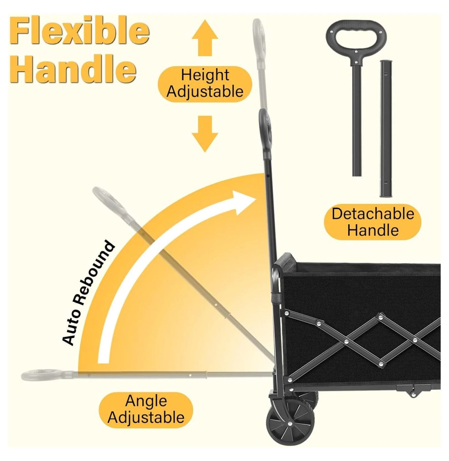 Wagons Carts Foldable - Collapsible Folding Wagon 360Lbs - Wagon Cart with Wheels Portable for Sports, Camping, Storage, Travel, Shopping - Black2