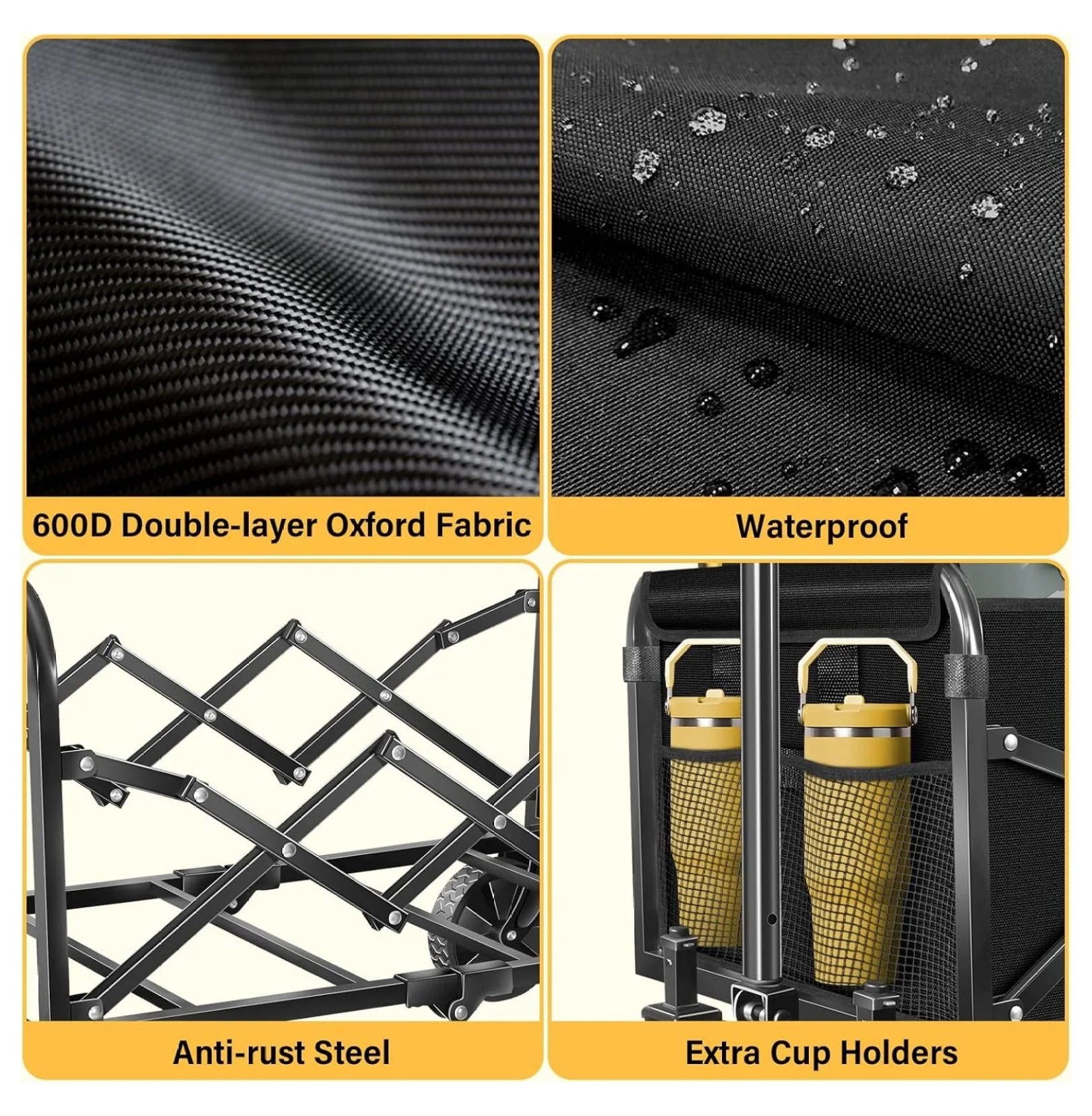 Wagons Carts Foldable - Collapsible Folding Wagon 360Lbs - Wagon Cart with Wheels Portable for Sports, Camping, Storage, Travel, Shopping - Black2