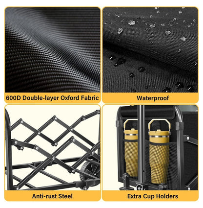 Wagons Carts Foldable - Collapsible Folding Wagon 360Lbs - Wagon Cart with Wheels Portable for Sports, Camping, Storage, Travel, Shopping - Black2