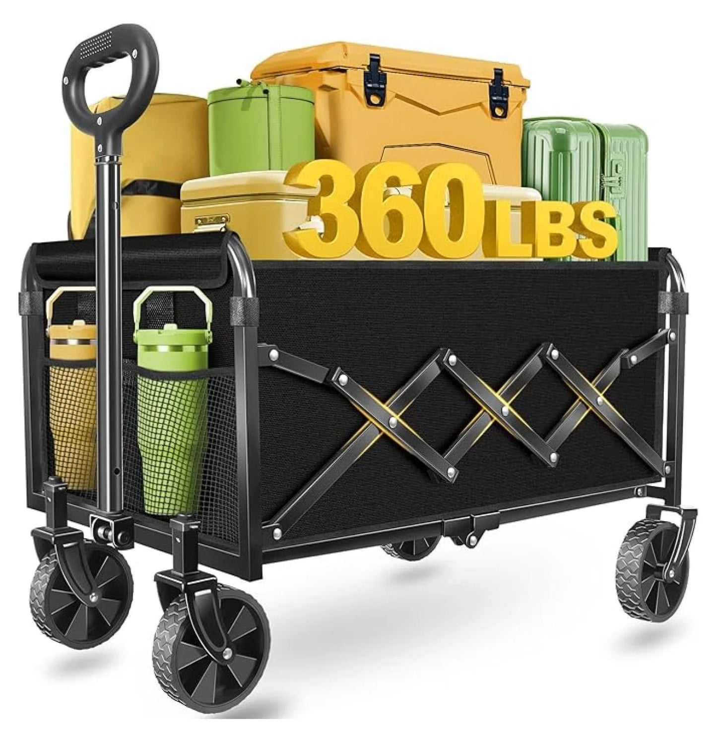 Wagons Carts Foldable - Collapsible Folding Wagon 360Lbs - Wagon Cart with Wheels Portable for Sports, Camping, Storage, Travel, Shopping - Black2