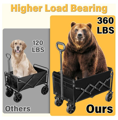 Wagons Carts Foldable - Collapsible Folding Wagon 360Lbs - Wagon Cart with Wheels Portable for Sports, Camping, Storage, Travel, Shopping - Black2