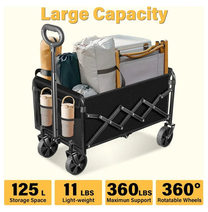 Wagons Carts Foldable - Collapsible Folding Wagon 360Lbs - Wagon Cart with Wheels Portable for Sports, Camping, Storage, Travel, Shopping - Black2